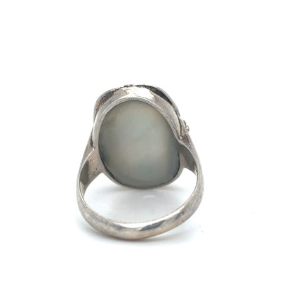 Sterling Silver Mother of Pearl with Green Quartz Accent Size 7.75 Ring 6.3g