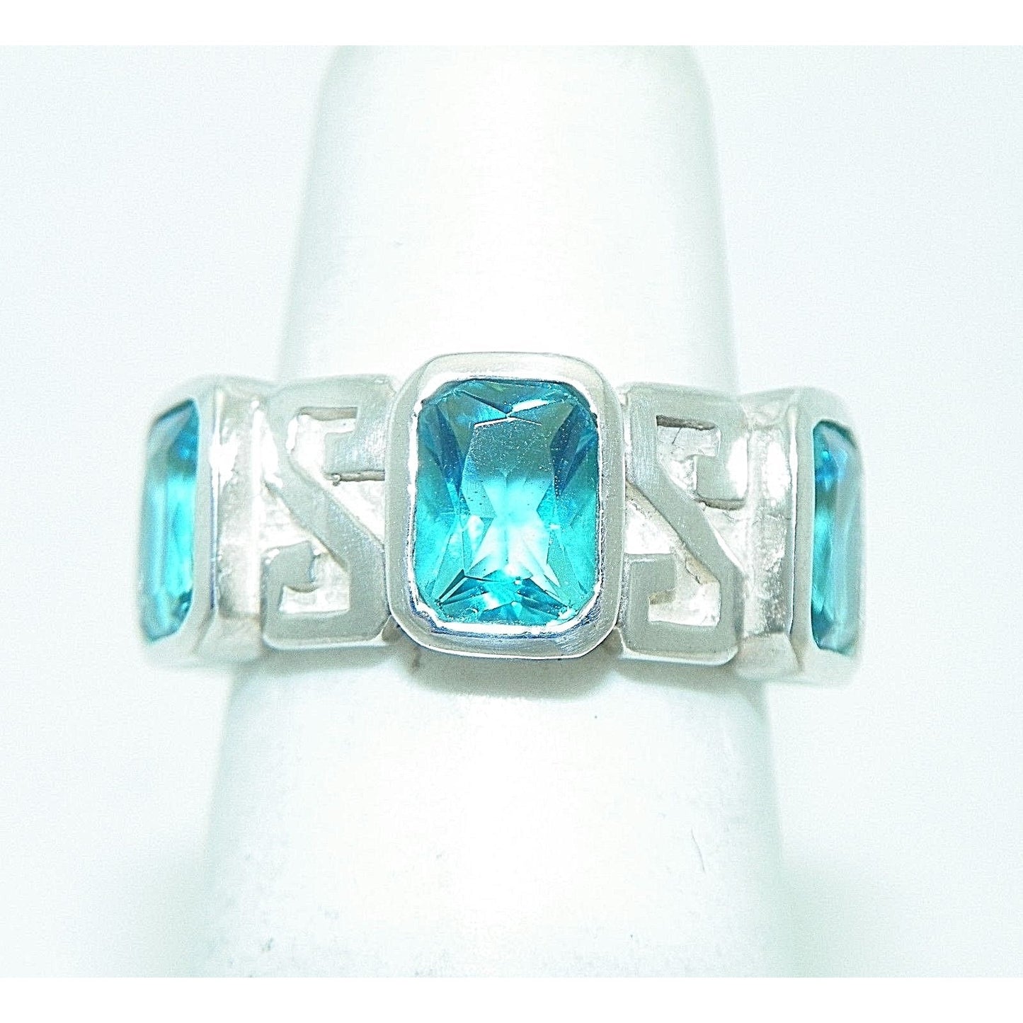 Sterling Silver Blue Glass Band Ring 6.6g Size 5.25