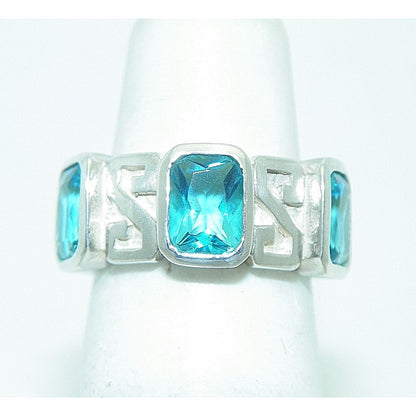 Sterling Silver Blue Glass Band Ring 6.6g Size 5.25