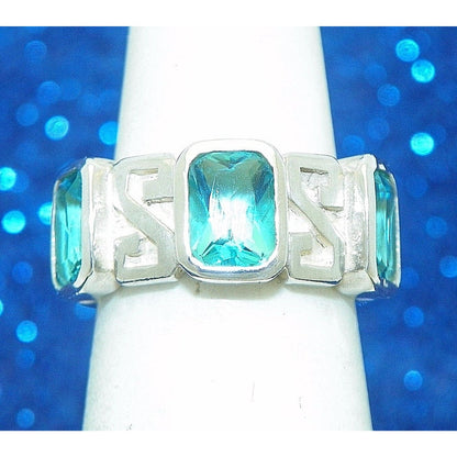 Sterling Silver Blue Glass Band Ring 6.6g Size 5.25