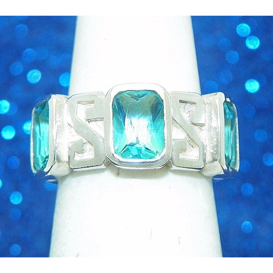 Sterling Silver Blue Glass Band Ring 6.6g Size 5.25