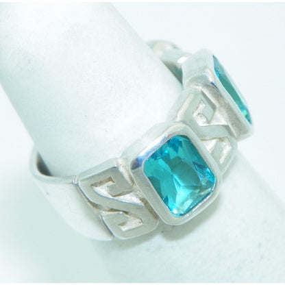 Sterling Silver Blue Glass Band Ring 6.6g Size 5.25