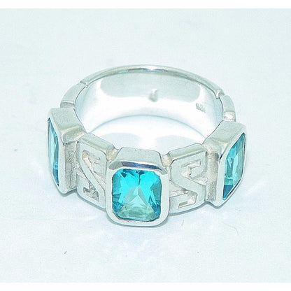 Sterling Silver Blue Glass Band Ring 6.6g Size 5.25