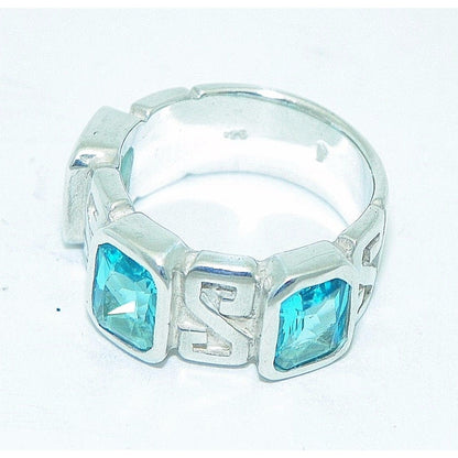 Sterling Silver Blue Glass Band Ring 6.6g Size 5.25