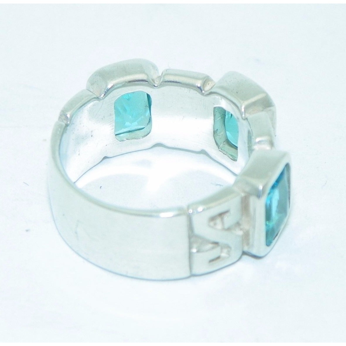 Sterling Silver Blue Glass Band Ring 6.6g Size 5.25