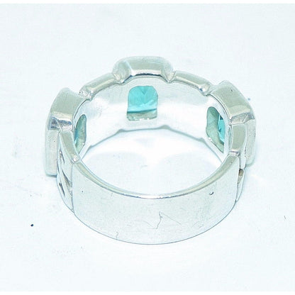 Sterling Silver Blue Glass Band Ring 6.6g Size 5.25
