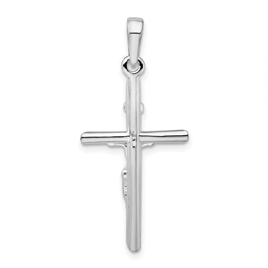 Sterling Silver Rhodium-Plated Polished Crucifix Cross Pendant