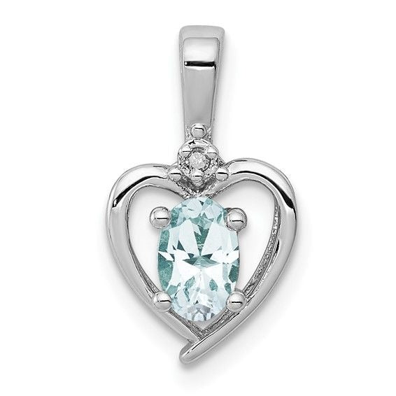Sterling Silver Heart Pendant Aquamarine Dia