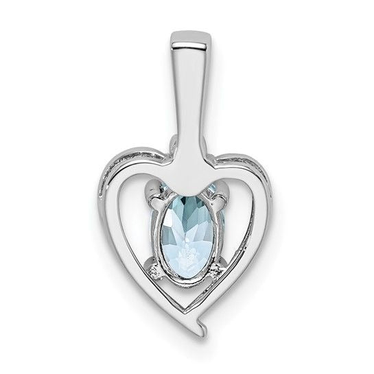 Sterling Silver Heart Pendant Aquamarine Dia