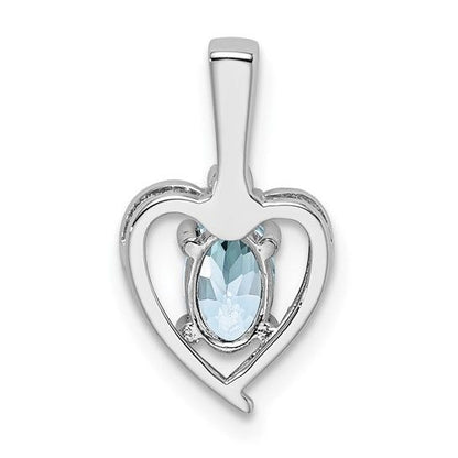 Sterling Silver Heart Pendant Aquamarine Dia
