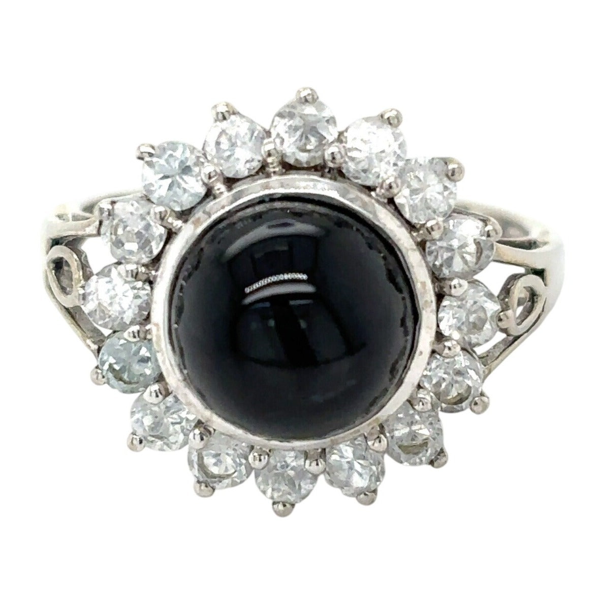 Black Diopside & White Topaz 10k White Gold Ring 4.0g Size 8