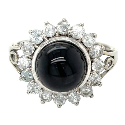 Black Diopside & White Topaz 10k White Gold Ring 4.0g Size 8