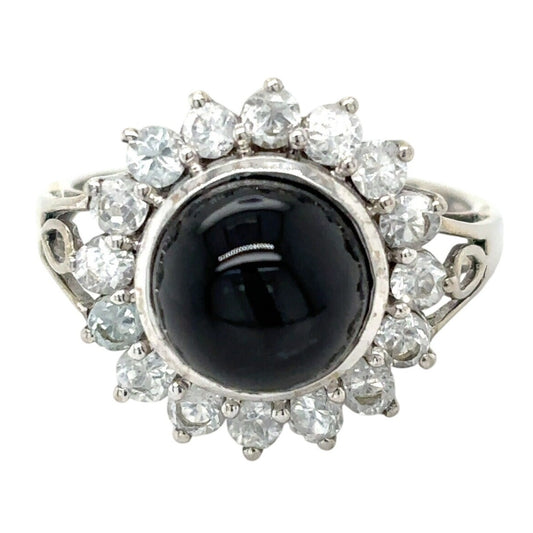 Black Diopside & White Topaz 10k White Gold Ring 4.0g Size 8