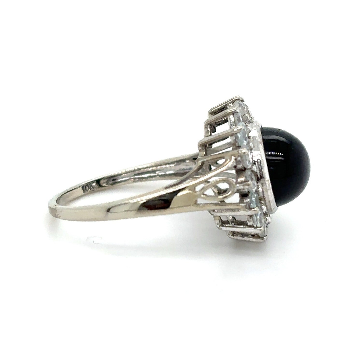 Black Diopside & White Topaz 10k White Gold Ring 4.0g Size 8