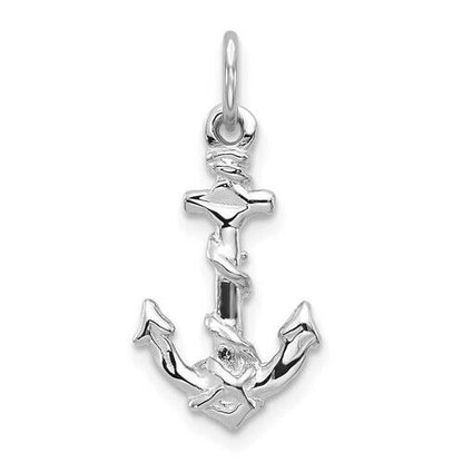 14K White Gold Diamond-Cut 3D Anchor Charm Pendant