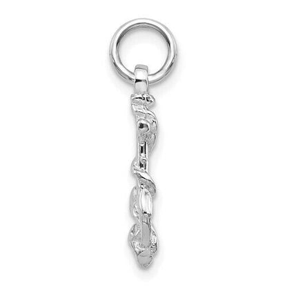 14K White Gold Diamond-Cut 3D Anchor Charm Pendant