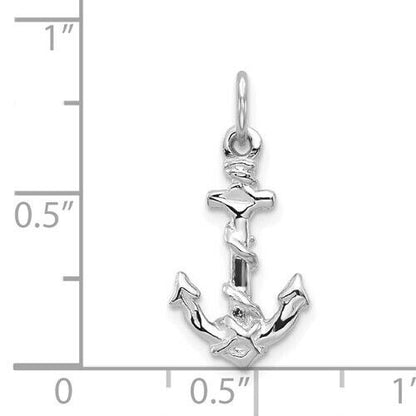 14K White Gold Diamond-Cut 3D Anchor Charm Pendant