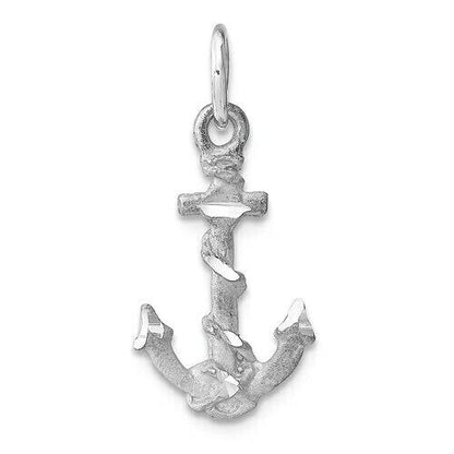 14K White Gold Diamond-Cut 3D Anchor Charm Pendant
