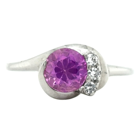 10k White Gold Pink Topaz & Cubic Zirconia Size 6.75 Ring 1.6g