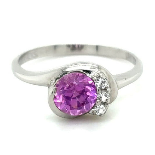 10k White Gold Pink Topaz & Cubic Zirconia Size 6.75 Ring 1.6g