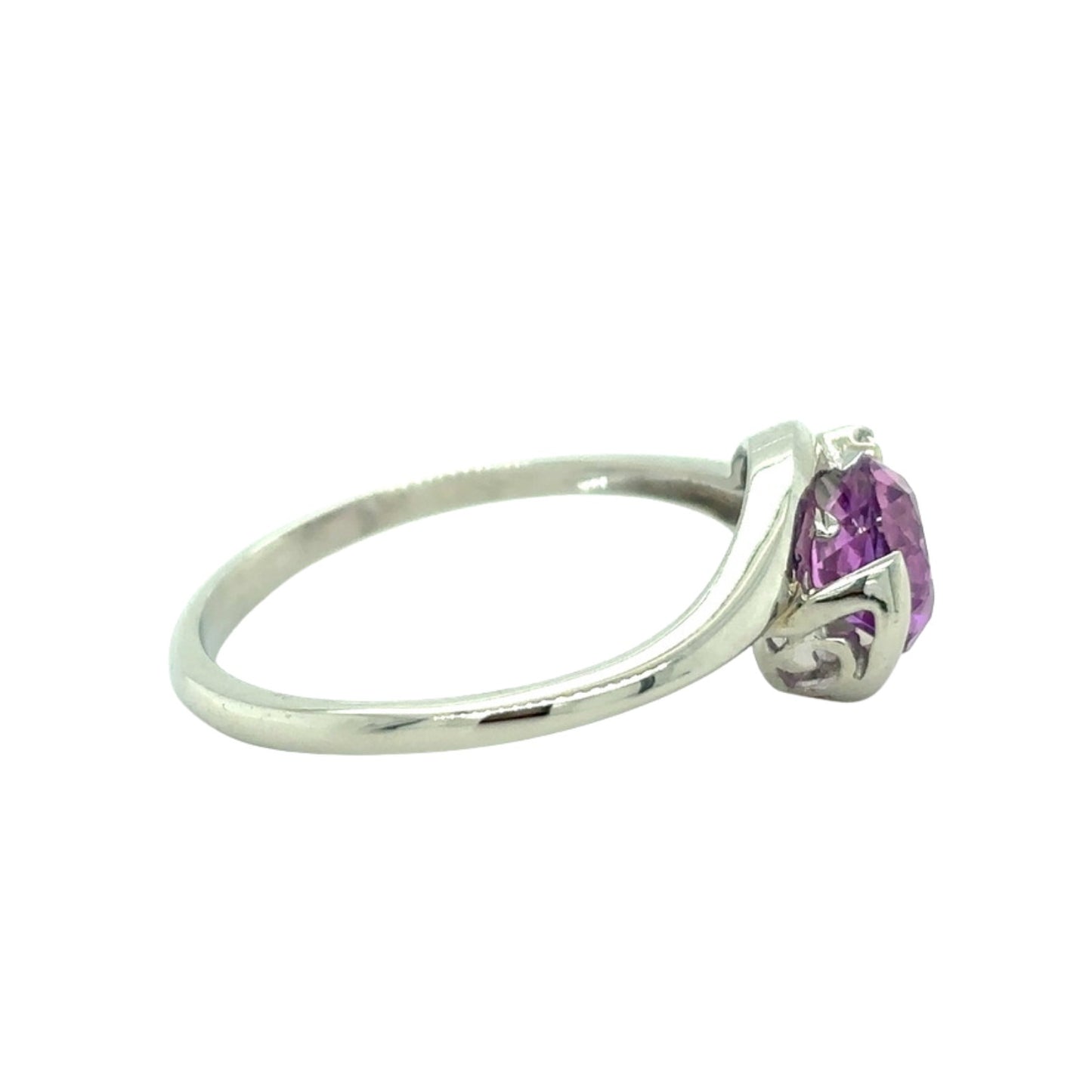 10k White Gold Pink Topaz & Cubic Zirconia Size 6.75 Ring 1.6g