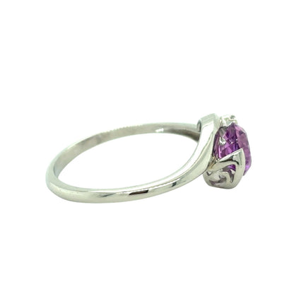 10k White Gold Pink Topaz & Cubic Zirconia Size 6.75 Ring 1.6g