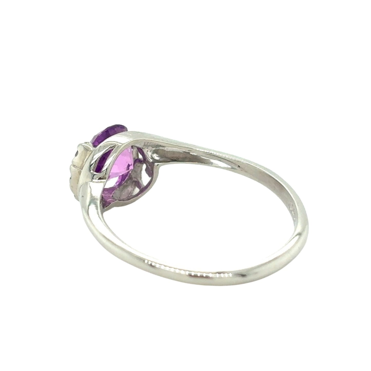 10k White Gold Pink Topaz & Cubic Zirconia Size 6.75 Ring 1.6g