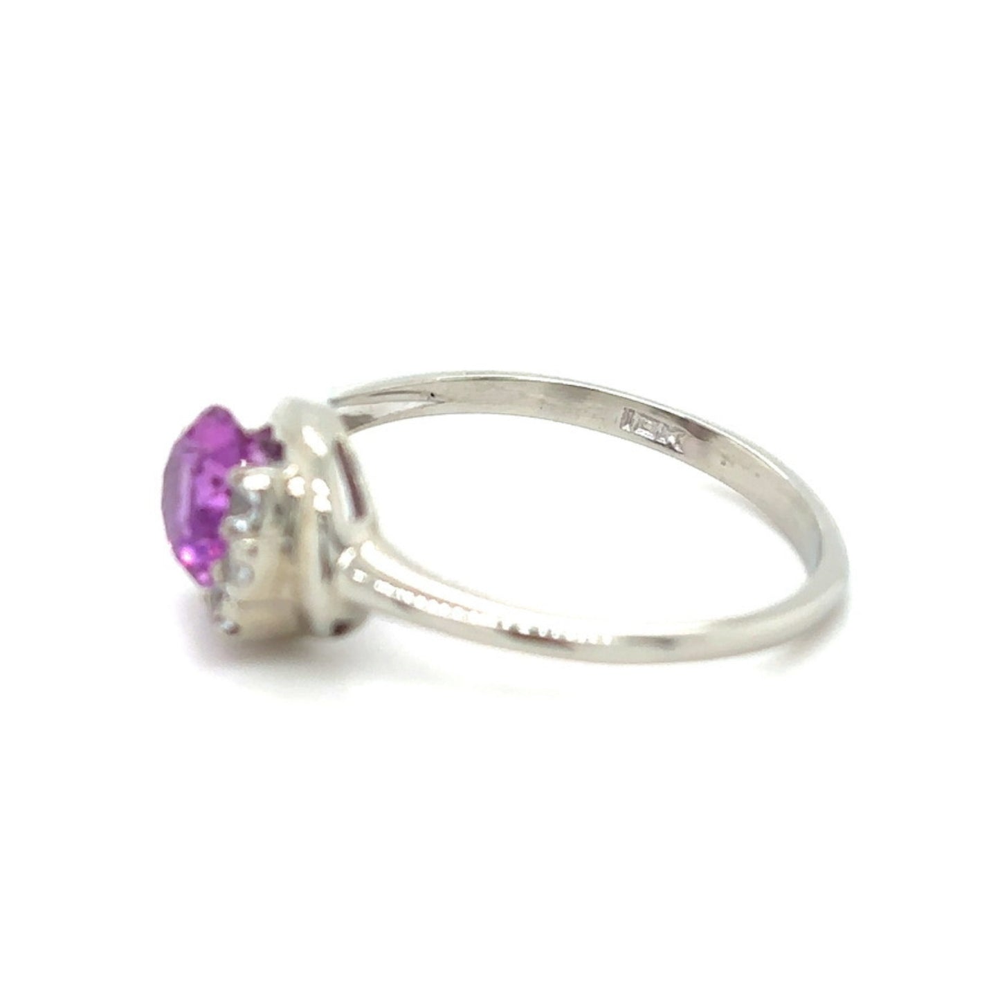 10k White Gold Pink Topaz & Cubic Zirconia Size 6.75 Ring 1.6g