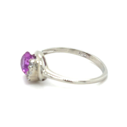 10k White Gold Pink Topaz & Cubic Zirconia Size 6.75 Ring 1.6g