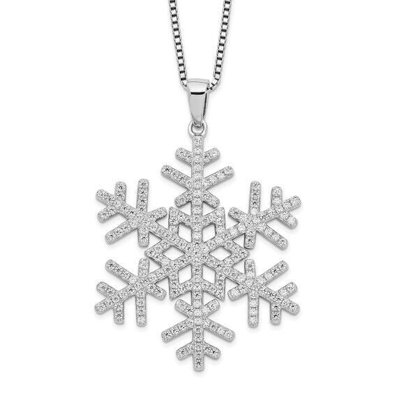 Sterling Silver Rhodium-Plated Micro Pavé CZ Snowflake Pendant Necklace With 18" Chain & 2" Extender
