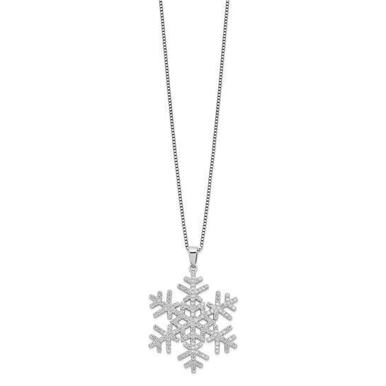 Sterling Silver Rhodium-Plated Micro Pavé CZ Snowflake Pendant Necklace With 18" Chain & 2" Extender