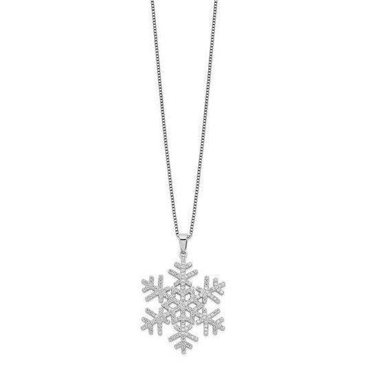 Sterling Silver Rhodium-Plated Micro Pavé CZ Snowflake Pendant Necklace With 18" Chain & 2" Extender