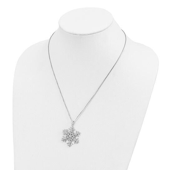 Sterling Silver Rhodium-Plated Micro Pavé CZ Snowflake Pendant Necklace With 18" Chain & 2" Extender