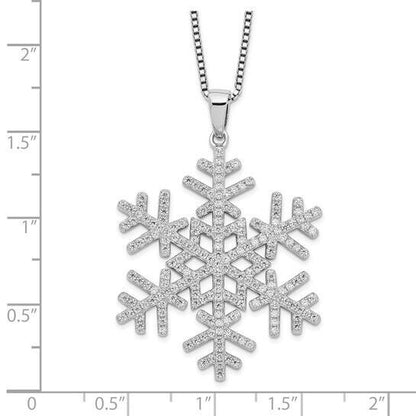 Sterling Silver Rhodium-Plated Micro Pavé CZ Snowflake Pendant Necklace With 18" Chain & 2" Extender
