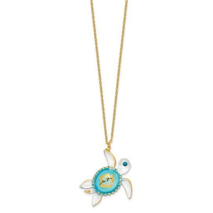 Glass Baron Blue Sea Turtle Necklace Swarovski Crystal Accent & 18-Inch Gold-Tone Chain