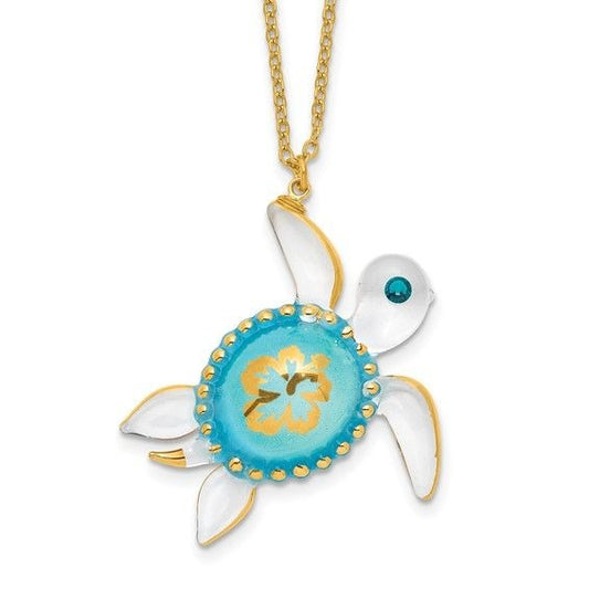 Glass Baron Blue Sea Turtle Necklace Swarovski Crystal Accent & 18-Inch Gold-Tone Chain