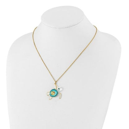 Glass Baron Blue Sea Turtle Necklace Swarovski Crystal Accent & 18-Inch Gold-Tone Chain