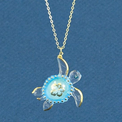 Glass Baron Blue Sea Turtle Necklace Swarovski Crystal Accent & 18-Inch Gold-Tone Chain