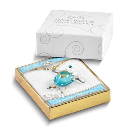 Glass Baron Blue Sea Turtle Necklace Swarovski Crystal Accent & 18-Inch Gold-Tone Chain