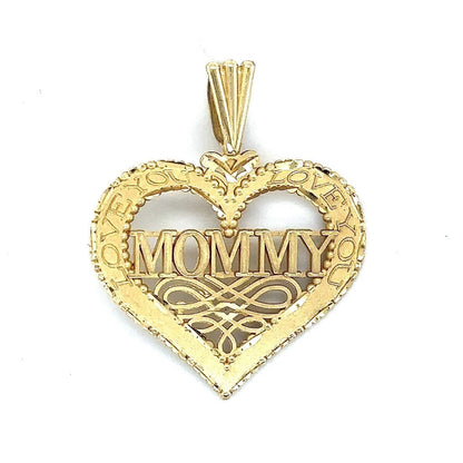 14k Yellow Gold Heart Mommy Love You Pendant 1.3g