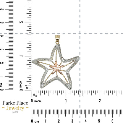 10K Tri-Color Gold Starfish Pendant Rose Gold Center & Diamond-Cut 2.8g