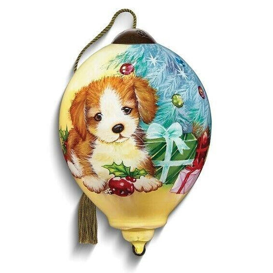 Ne'Qwa Art Puppy With Tree And Presents Ornament