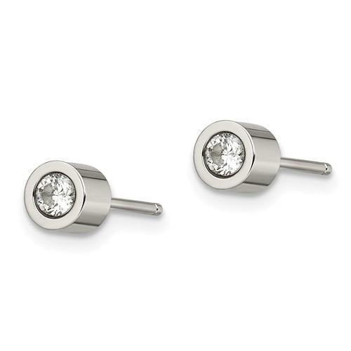 Chisel CZ April Birthstone Post Earrings Stainless Steel Polished