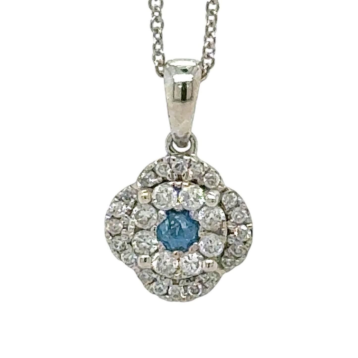 14k White Gold 1/5ctw Blue & White Diamond Pendant With 14k Gold 18" Chain Necklace 2.3g