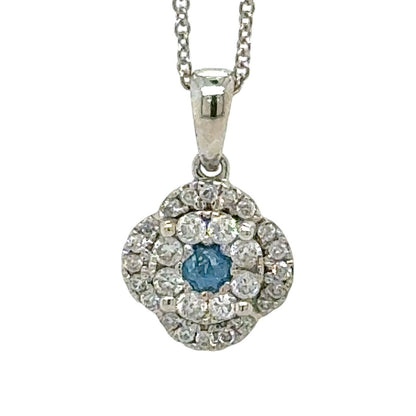 14k White Gold 1/5ctw Blue & White Diamond Pendant With 14k Gold 18" Chain Necklace 2.3g
