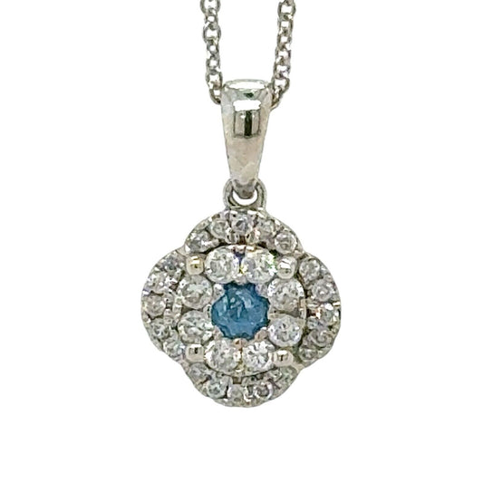 14k White Gold 1/5ctw Blue & White Diamond Pendant With 14k Gold 18" Chain Necklace 2.3g