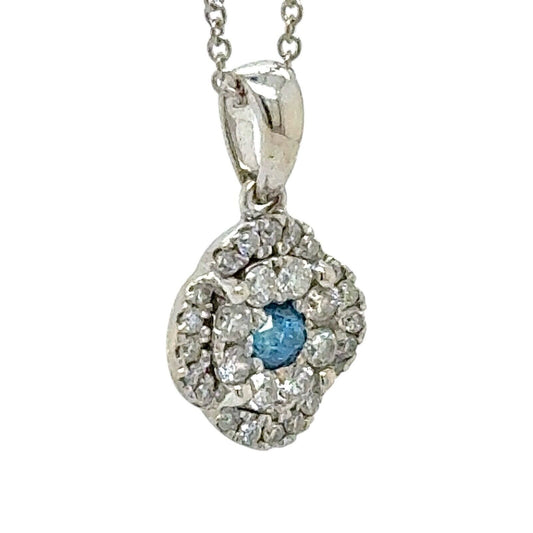 14k White Gold 1/5ctw Blue & White Diamond Pendant With 14k Gold 18" Chain Necklace 2.3g