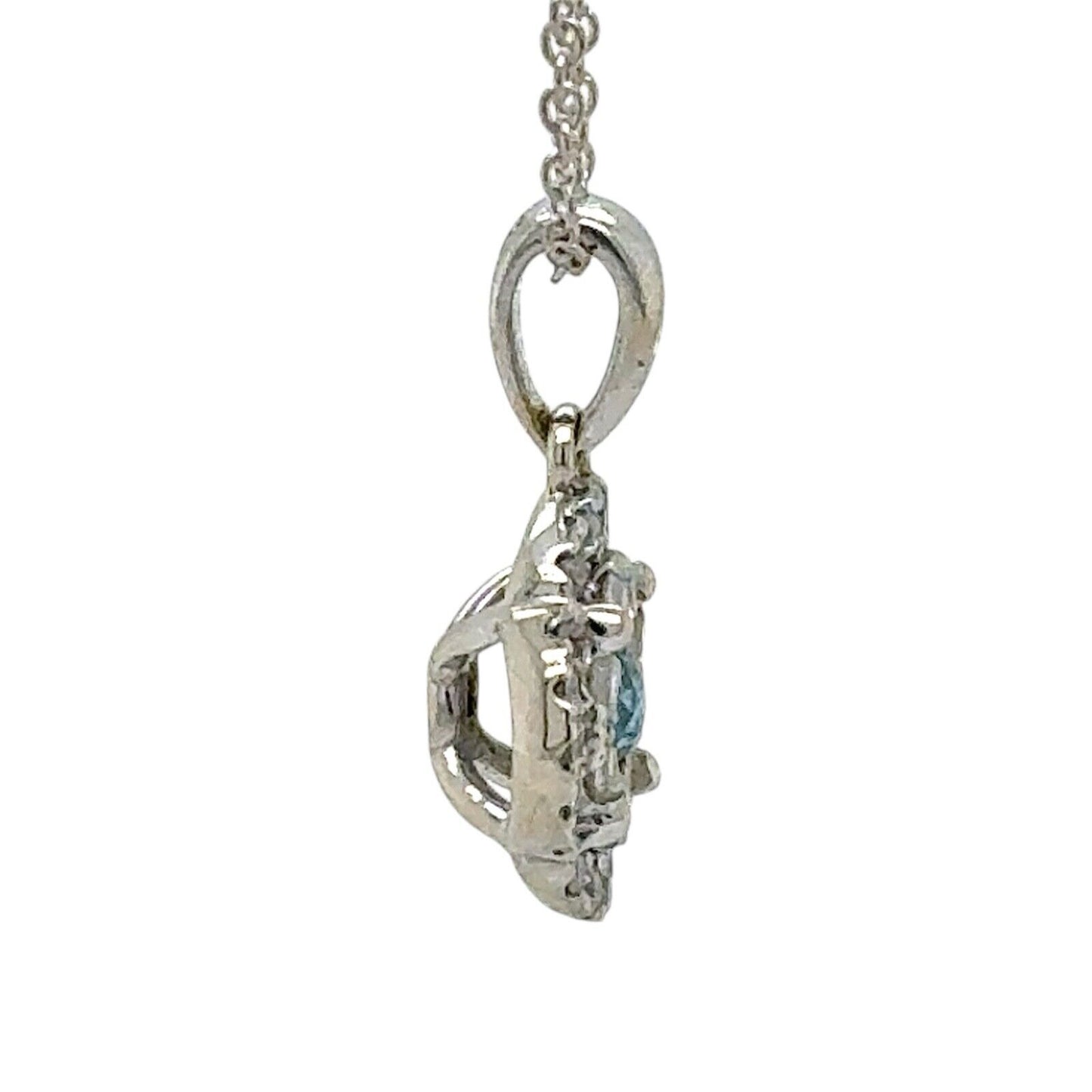 14k White Gold 1/5ctw Blue & White Diamond Pendant With 14k Gold 18" Chain Necklace 2.3g
