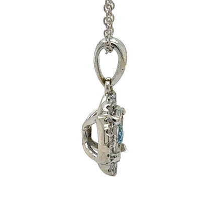 14k White Gold 1/5ctw Blue & White Diamond Pendant With 14k Gold 18" Chain Necklace 2.3g