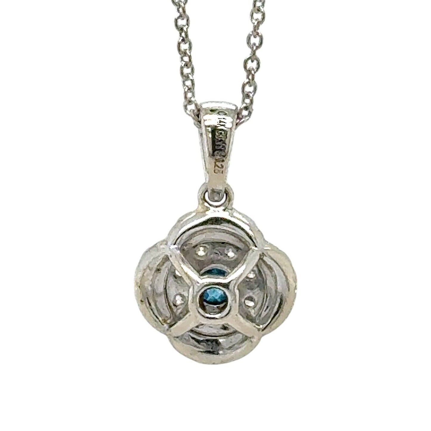 14k White Gold 1/5ctw Blue & White Diamond Pendant With 14k Gold 18" Chain Necklace 2.3g